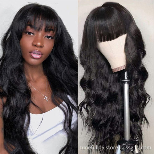 Short Human Hair Lace Closure Wigs With Bangs, Brazilian Straight Hair Bob Lace Wig With Front Fringe Bangs Ladies Hair Wigs
